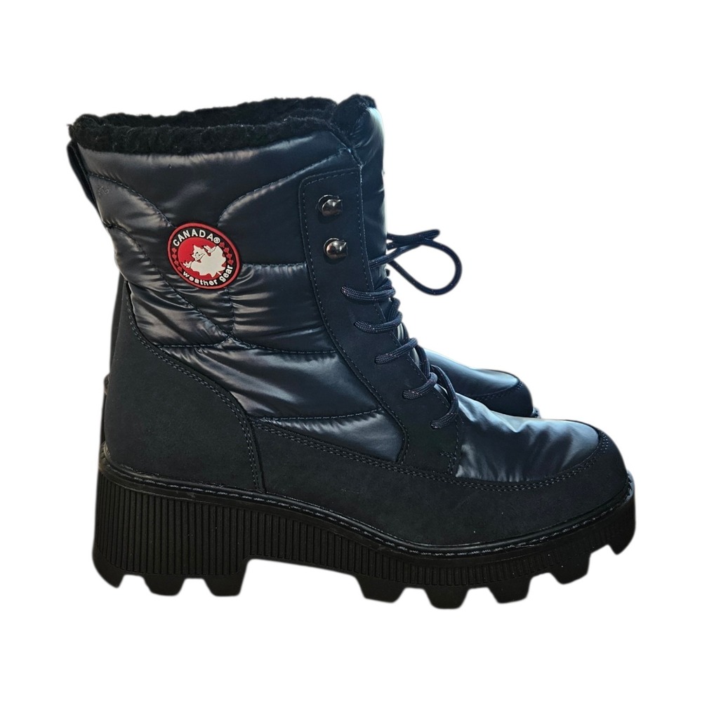 Canada Weather Gear Duck Boots Womens 11 Blue Faux Fur Waterproof Chunky Glossy